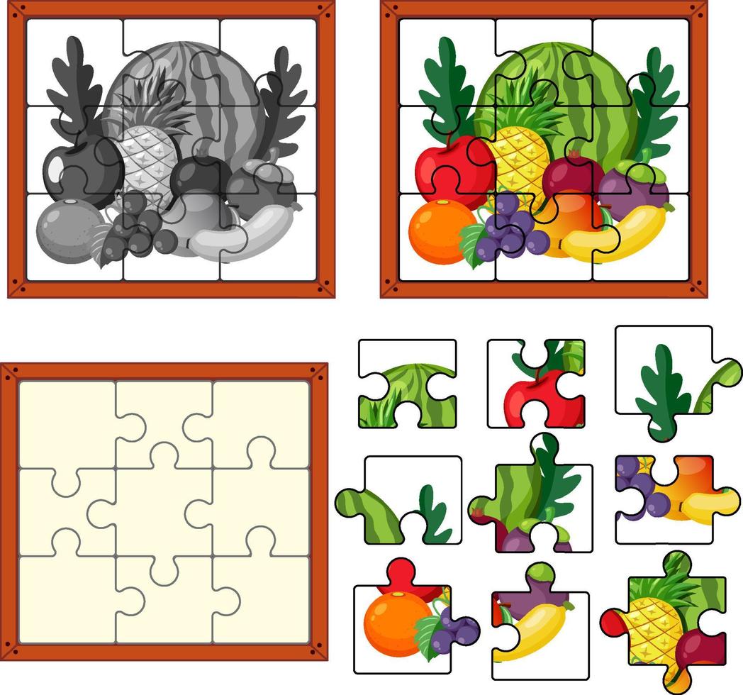 fruit foto puzzel spel sjabloon vector