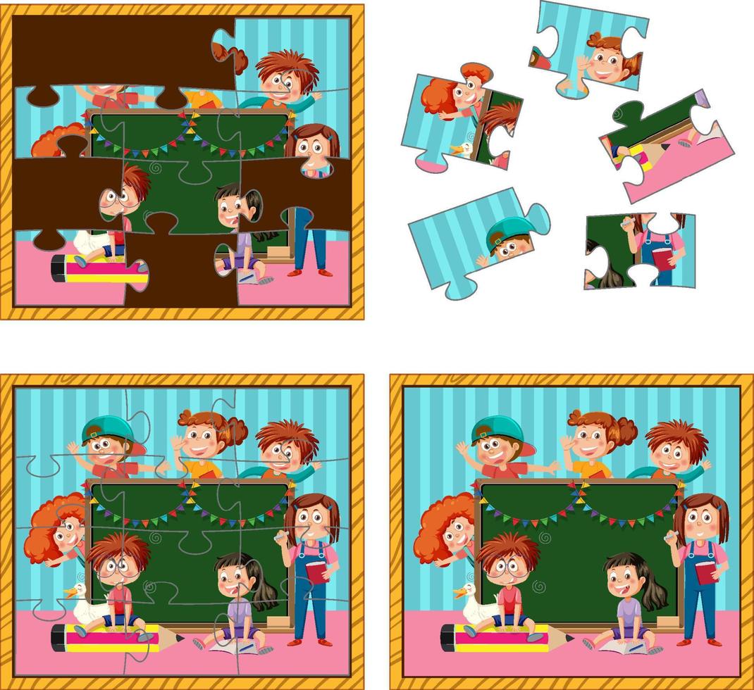 school- kinderen foto decoupeerzaag puzzel spel vector