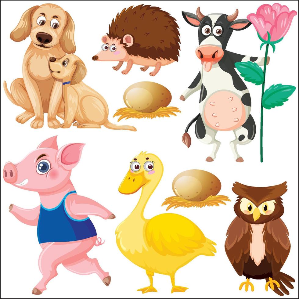 set van verschillende wilde dieren in cartoonstijl vector