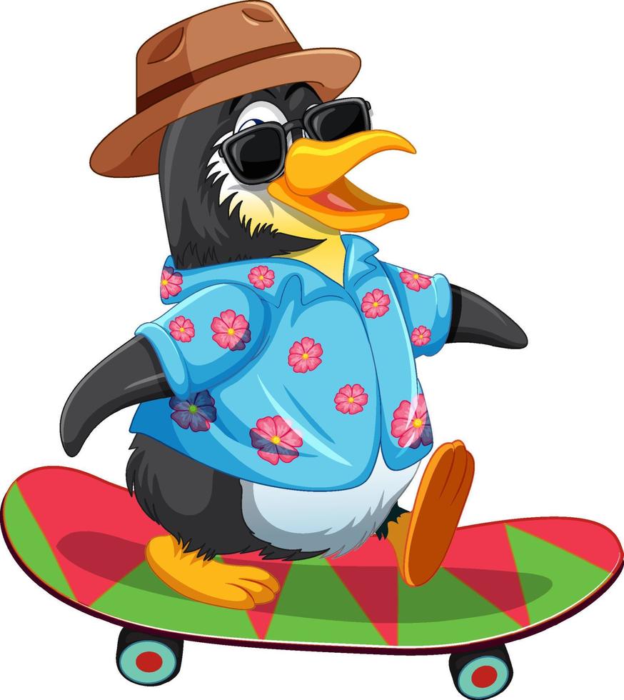 schattig pinguïn tekenfilm karakter skateboarden vector