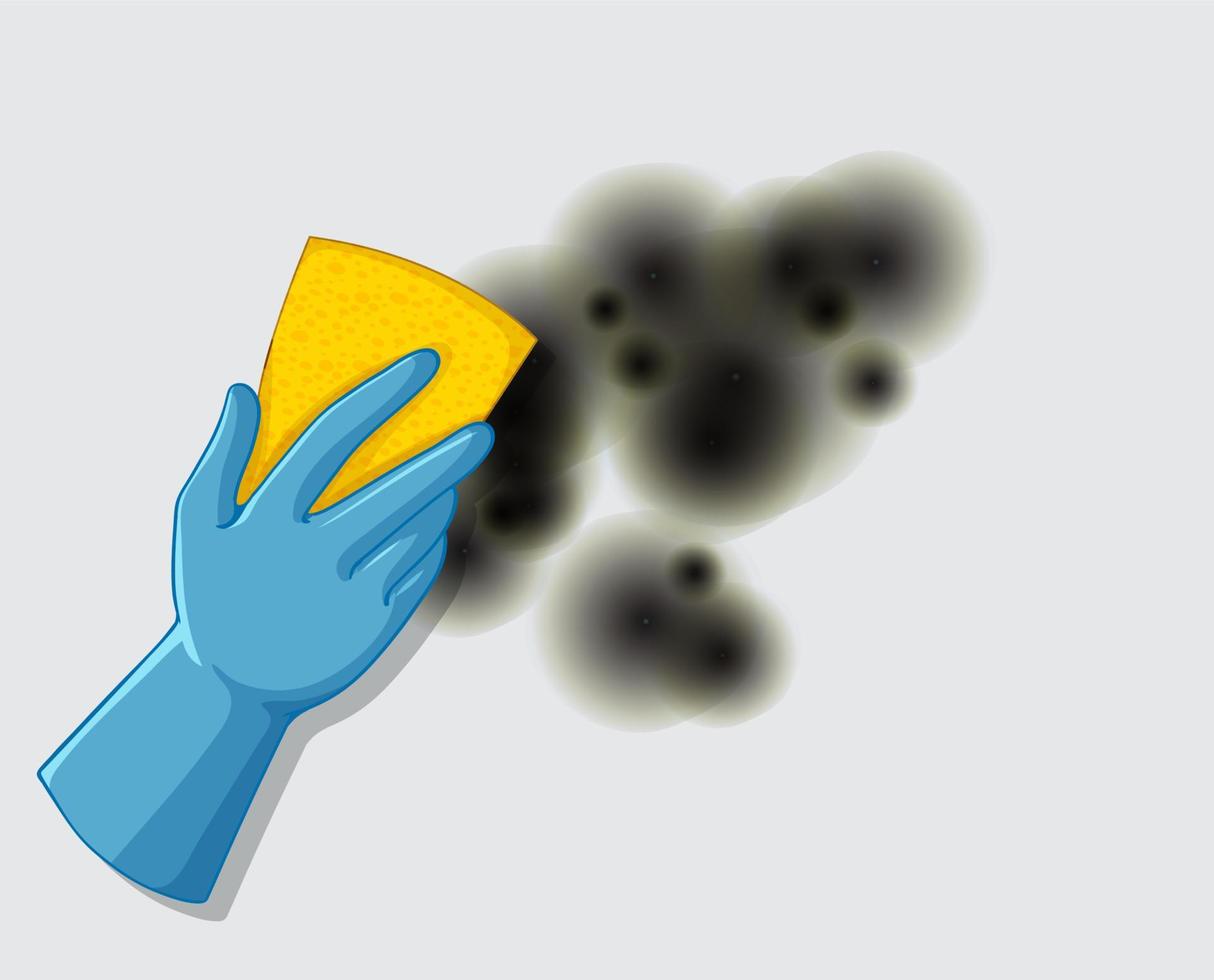 menselijke hand die een handschoen draagt met spons voor reiniging; vector
