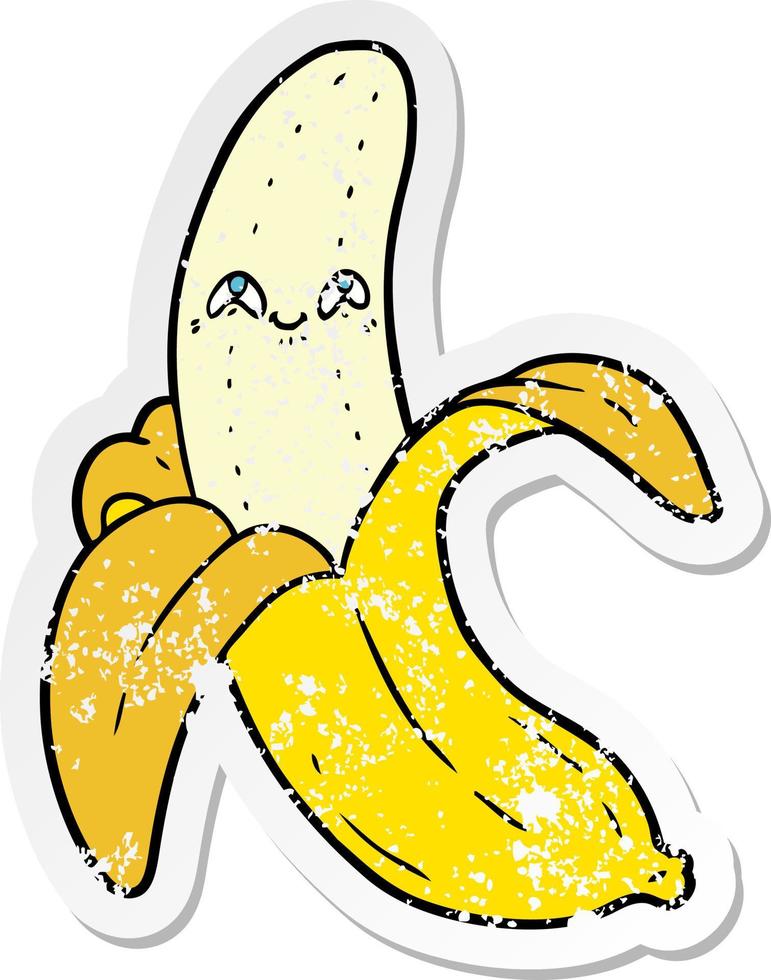 verontruste sticker van een cartoon gekke gelukkige banaan vector