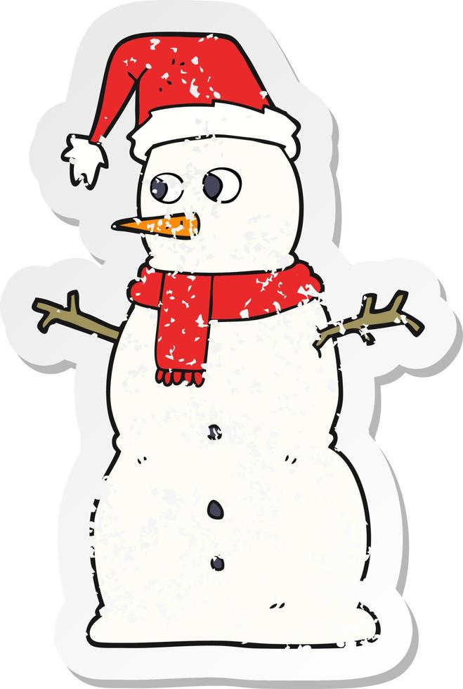 retro noodlijdende sticker van een cartoon sneeuwpop vector