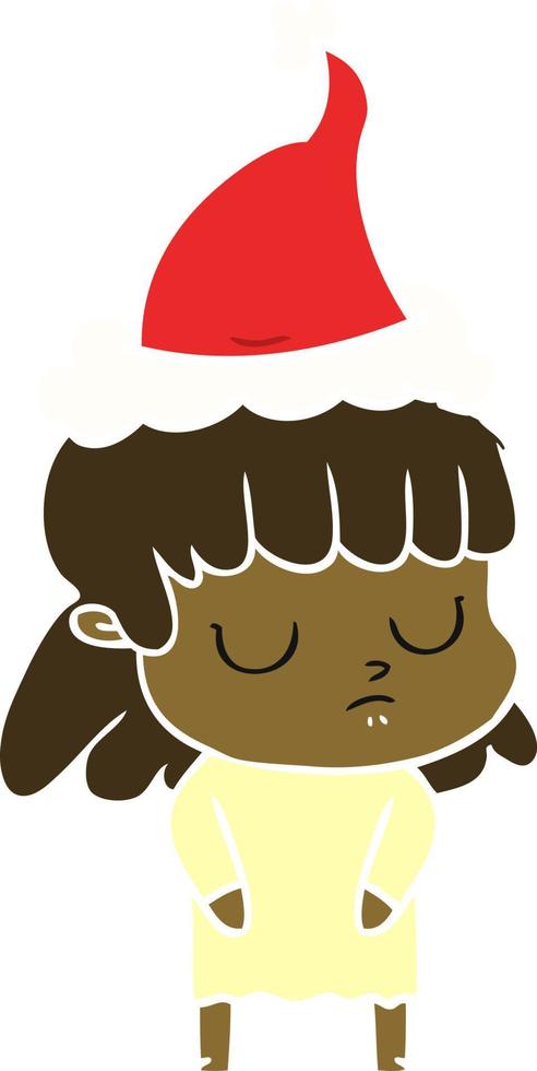 egale kleurenillustratie van een onverschillige vrouw die een kerstmuts draagt vector