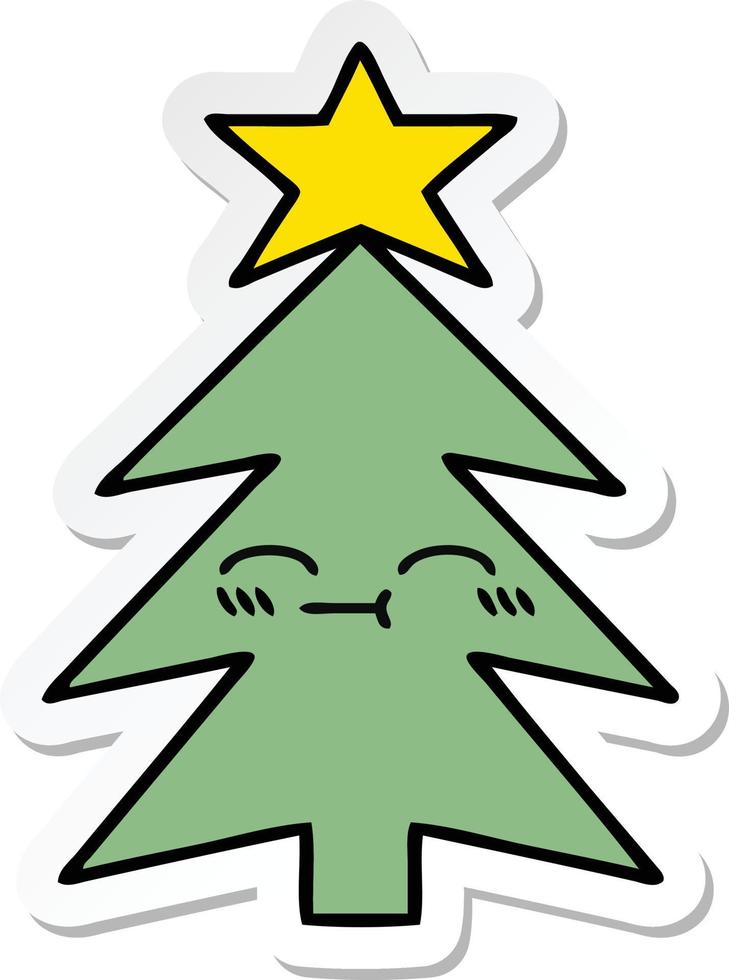 sticker van een schattige cartoon-kerstboom vector