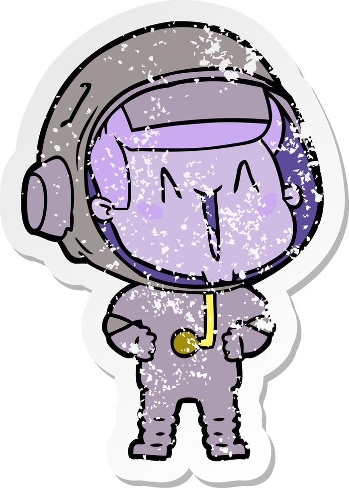 noodlijdende sticker van een happy cartoon-astronaut vector