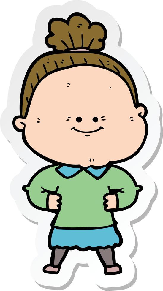 sticker van een cartoon gelukkige oude vrouw vector