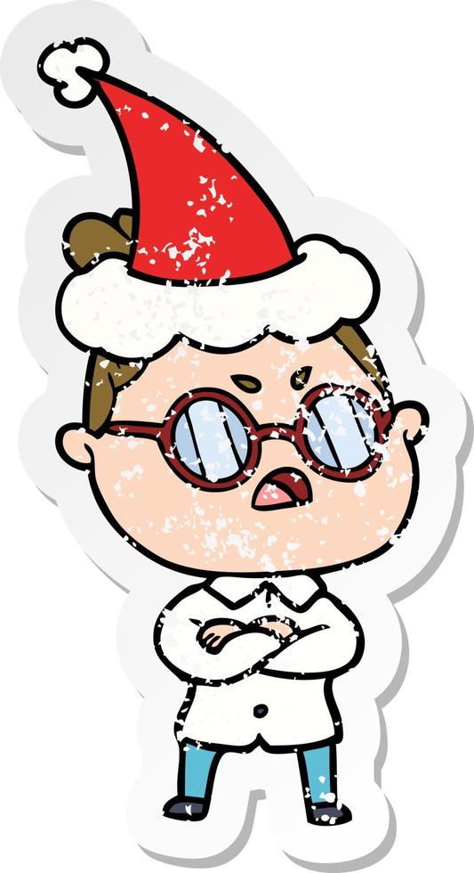 verontruste sticker cartoon van een geërgerde vrouw met een kerstmuts vector