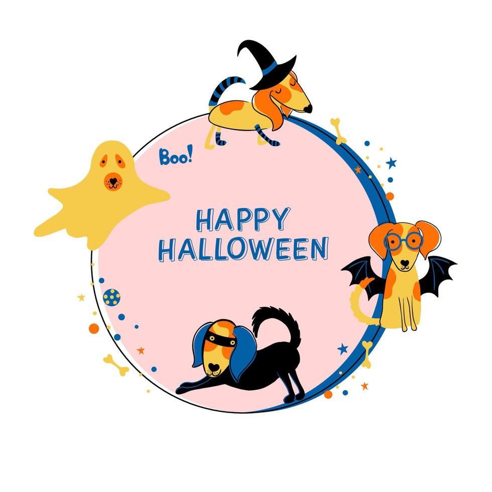 gelukkig halloween. schattig afdrukken met honden, Super goed ontwerp voor halloween feest. tekenfilm illustratie met grappig hand- getrokken karakters. vector illustratie ontwerp voor affiches, textiel, uitnodiging kaarten.