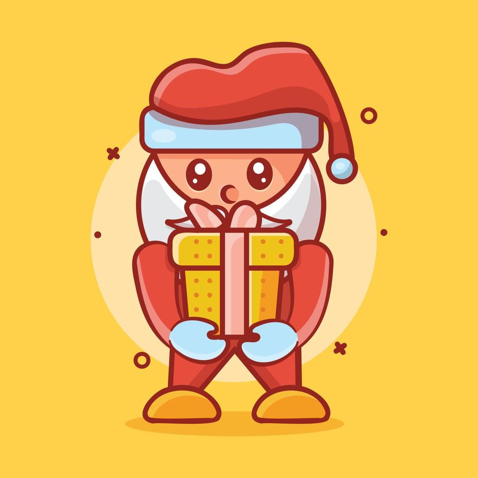 schattig de kerstman claus karakter mascotte Holding Kerstmis Cadeau geïsoleerd tekenfilm in vlak stijl ontwerp vector