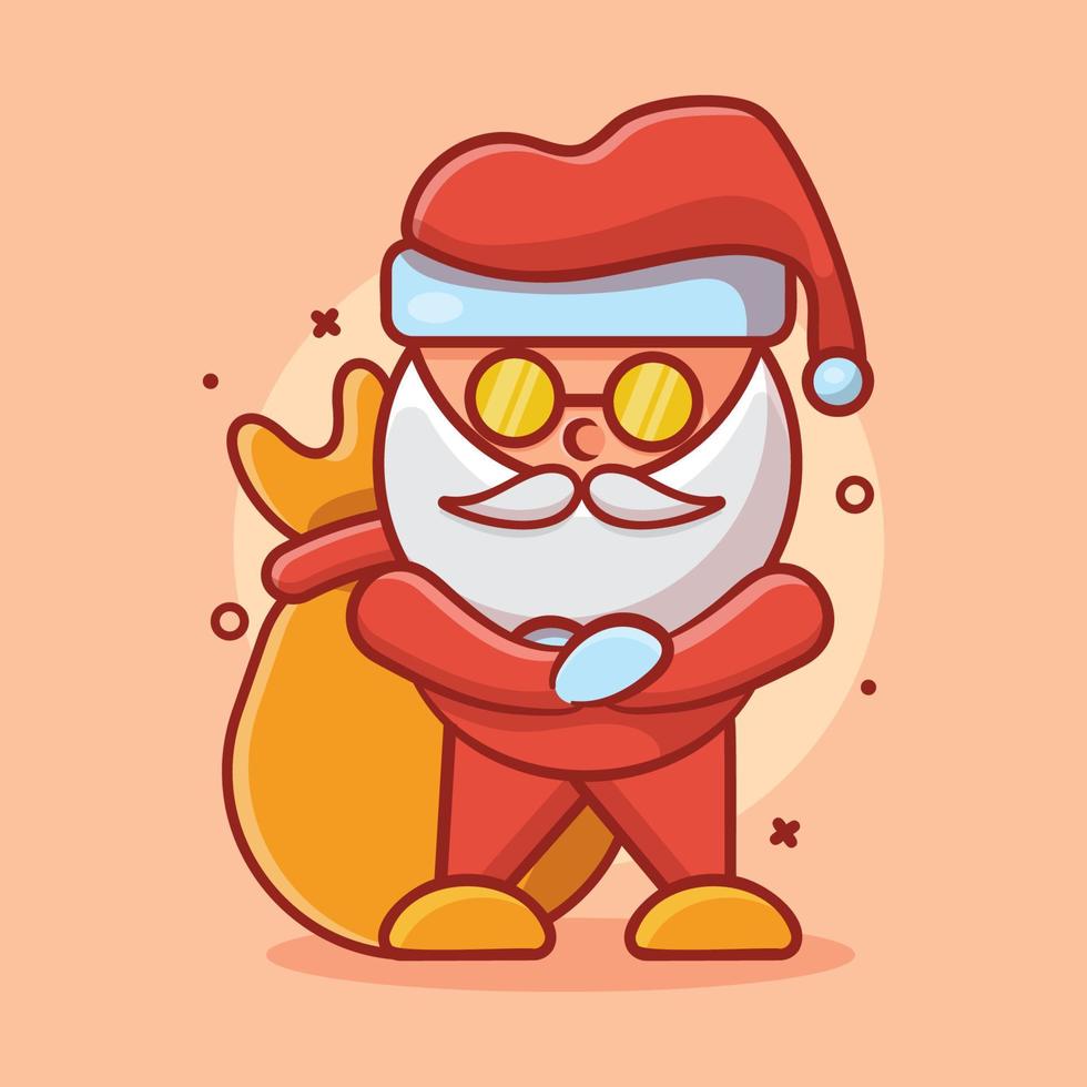 schattig de kerstman claus karakter mascotte met koel uitdrukking geïsoleerd tekenfilm in vlak stijl ontwerp vector