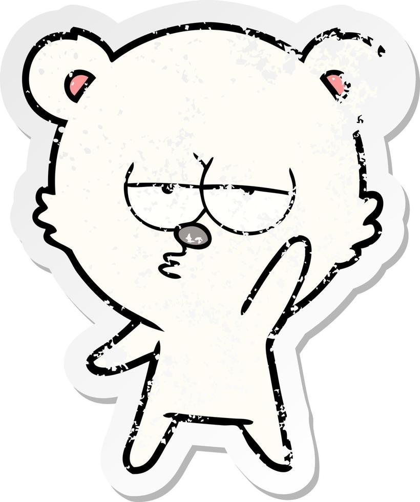 verontruste sticker van een cartoon van een verveelde ijsbeer vector