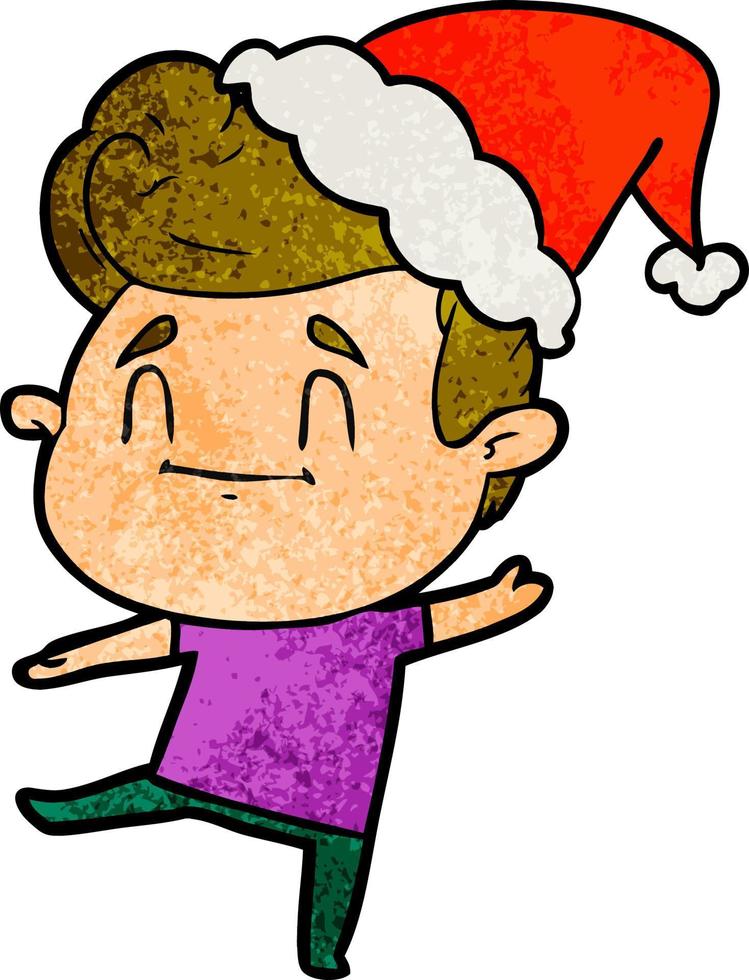 vrolijke getextureerde cartoon van een man met een kerstmuts vector