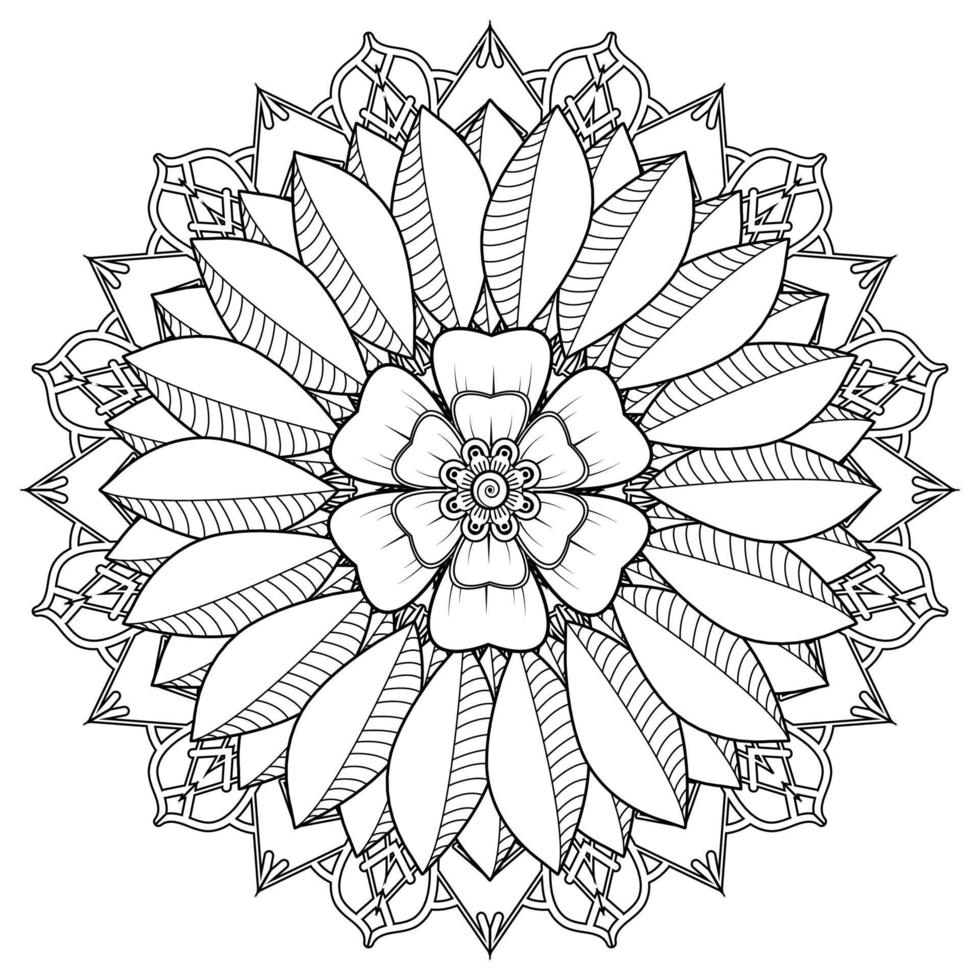 cirkelvormig patroon in de vorm van mandala voor henna, mehndi, tatoeage, decoratie. decoratief ornament in etnische oosterse stijl. kleurboek pagina. vector