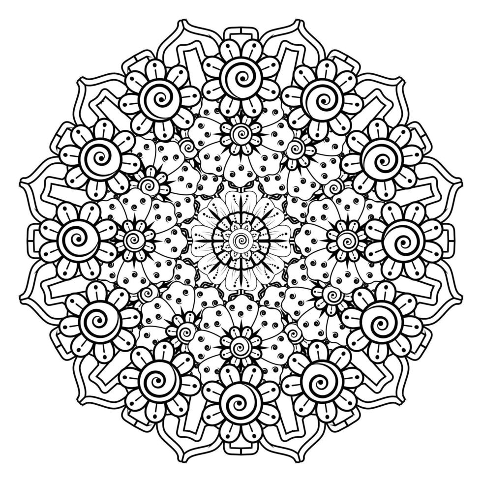 cirkelvormig patroon in de vorm van mandala voor henna, mehndi, tatoeage, decoratie. decoratief ornament in etnische oosterse stijl. kleurboek pagina. vector