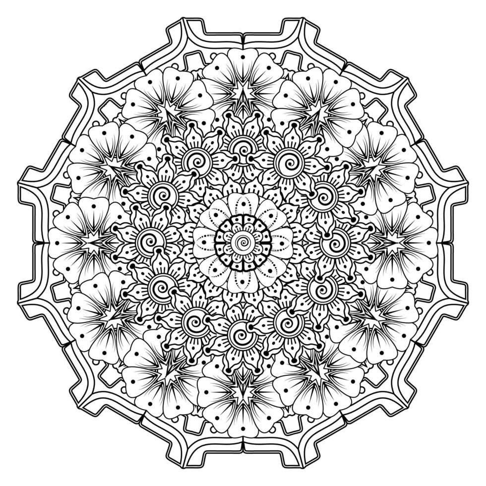 cirkelvormig patroon in de vorm van mandala voor henna, mehndi, tatoeage, decoratie. decoratief ornament in etnische oosterse stijl. kleurboek pagina. vector