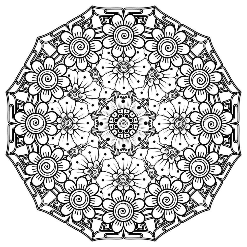 cirkelvormig patroon in de vorm van mandala voor henna, mehndi, tatoeage, decoratie. decoratief ornament in etnische oosterse stijl. kleurboek pagina. vector