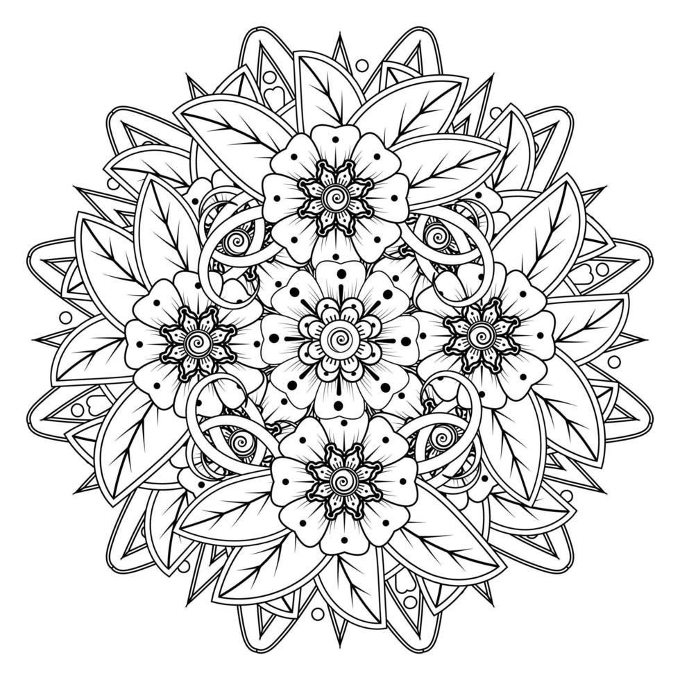 cirkelvormig patroon in de vorm van mandala voor henna, mehndi, tatoeage, decoratie. decoratief ornament in etnische oosterse stijl. kleurboek pagina. vector