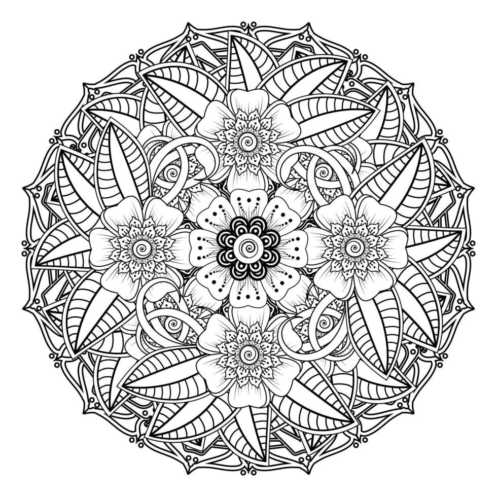 cirkelvormig patroon in de vorm van mandala voor henna, mehndi, tatoeage, decoratie. decoratief ornament in etnische oosterse stijl. kleurboek pagina. vector