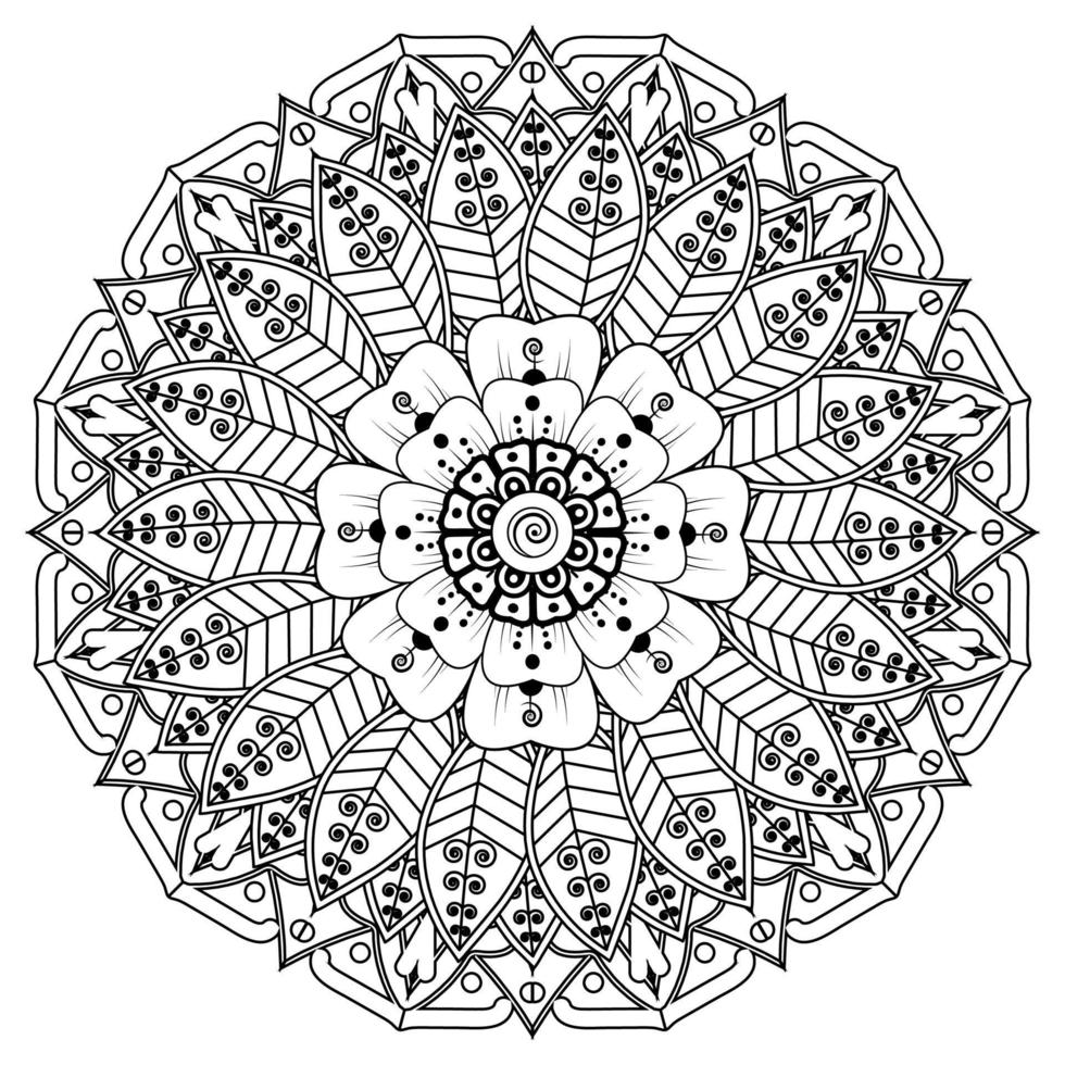 cirkelvormig patroon in de vorm van mandala voor henna, mehndi, tatoeage, decoratie. decoratief ornament in etnische oosterse stijl. kleurboek pagina. vector