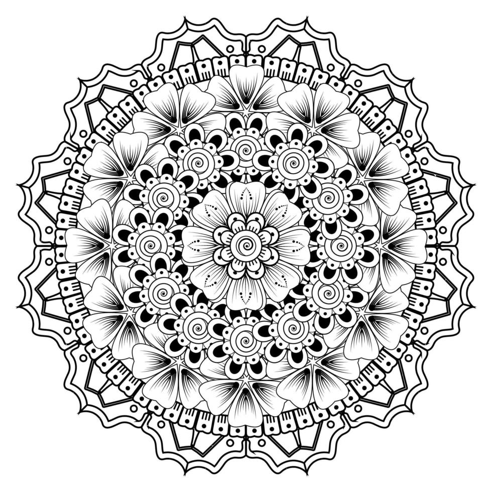 cirkelvormig patroon in de vorm van mandala voor henna, mehndi, tatoeage, decoratie. decoratief ornament in etnische oosterse stijl. kleurboek pagina. vector