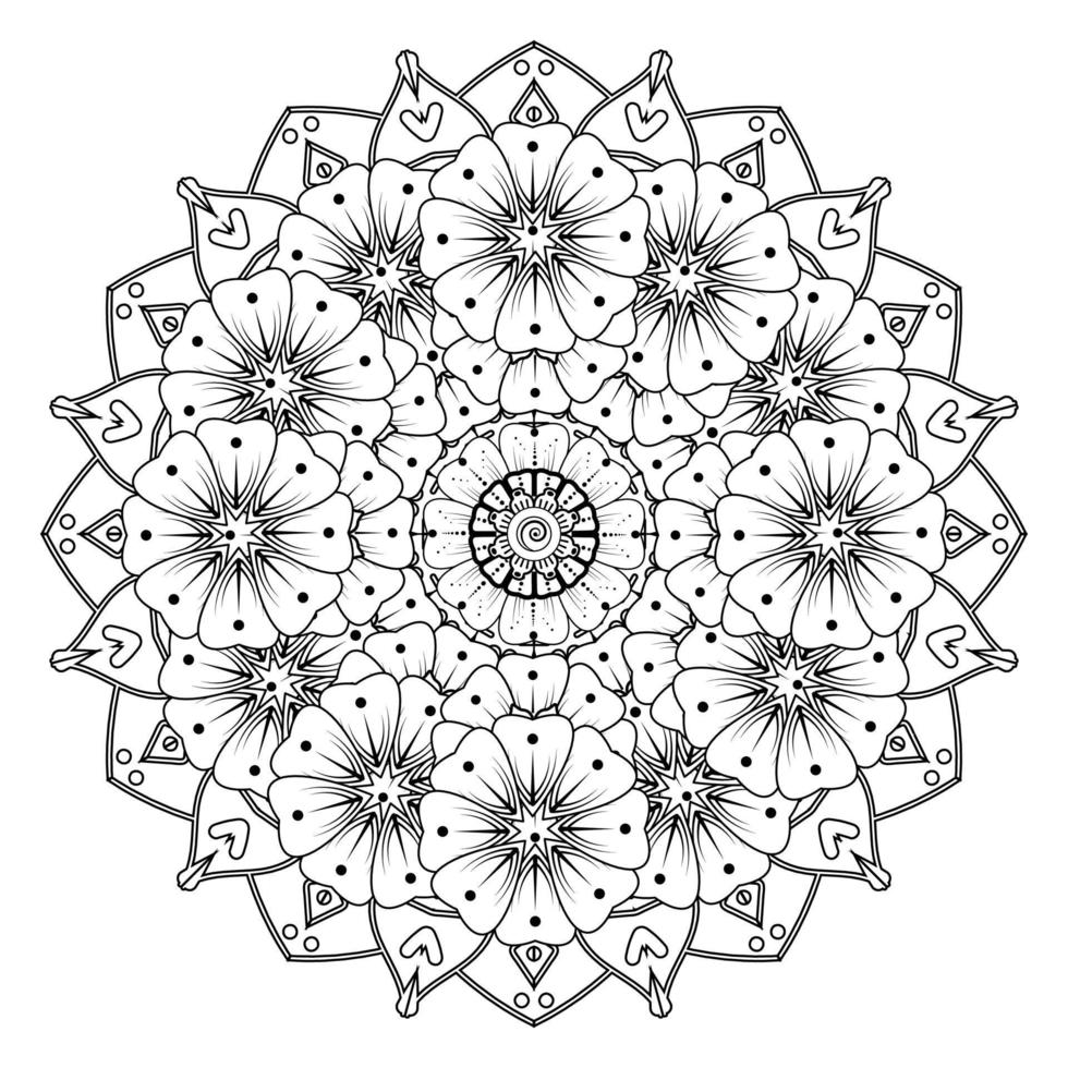 cirkelvormig patroon in de vorm van mandala voor henna, mehndi, tatoeage, decoratie. decoratief ornament in etnische oosterse stijl. kleurboek pagina. vector