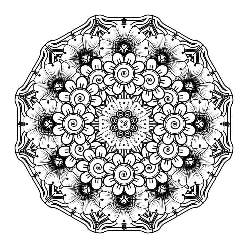 cirkelvormig patroon in de vorm van mandala voor henna, mehndi, tatoeage, decoratie. decoratief ornament in etnische oosterse stijl. kleurboek pagina. vector