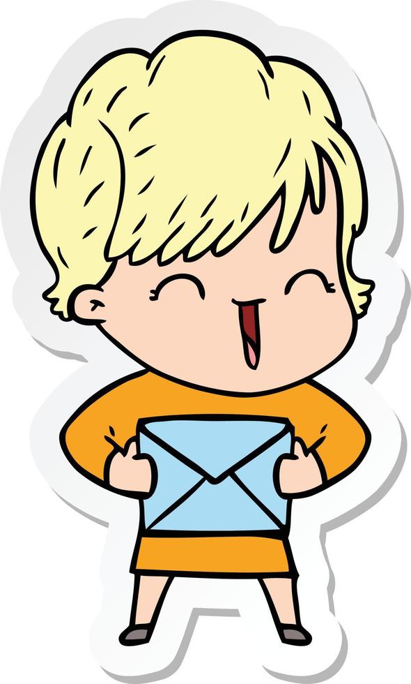 sticker van een cartoon lachende vrouw vector