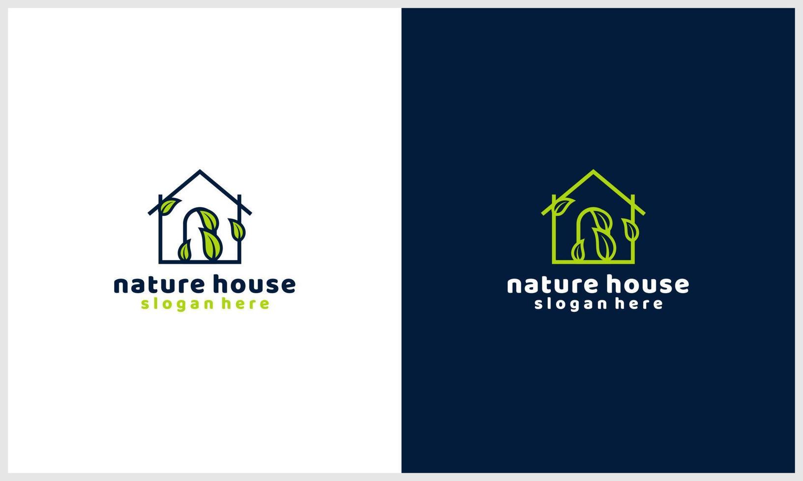 lijn kunst natuur huis, huis met blad concept logo ontwerp sjabloon vector