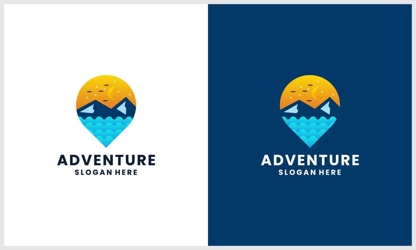 berg avontuur met maan en pin plaats concept logo ontwerp sjabloon vector