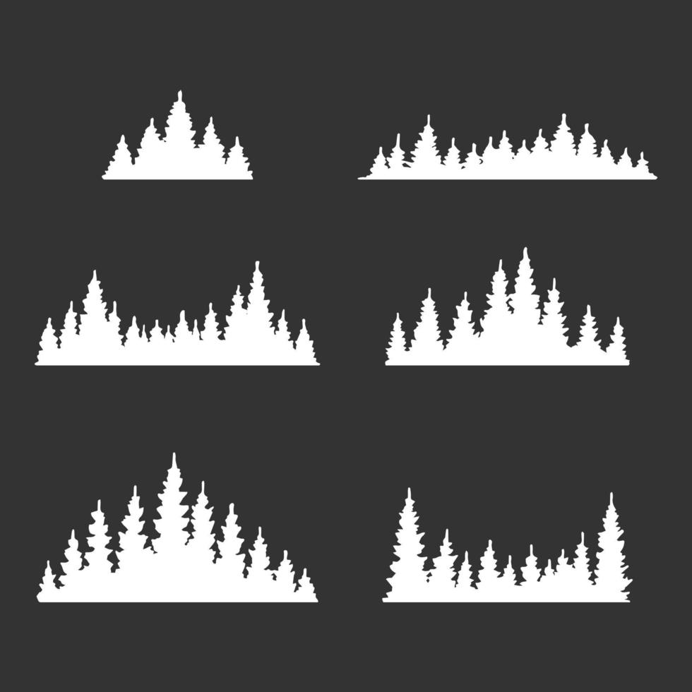 set van dennenbomen bos silhouet geïsoleerd op een witte achtergrond. hand getekend vectorillustratie. vector