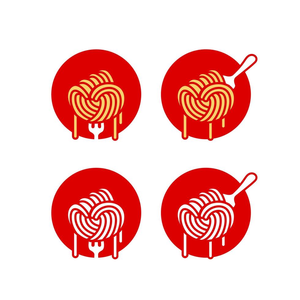 spaghetti vuist pasta ramen noodle logo icoon reeks in hand- stempel vuist vorm symbool van vrijheid macht vechter geest vector