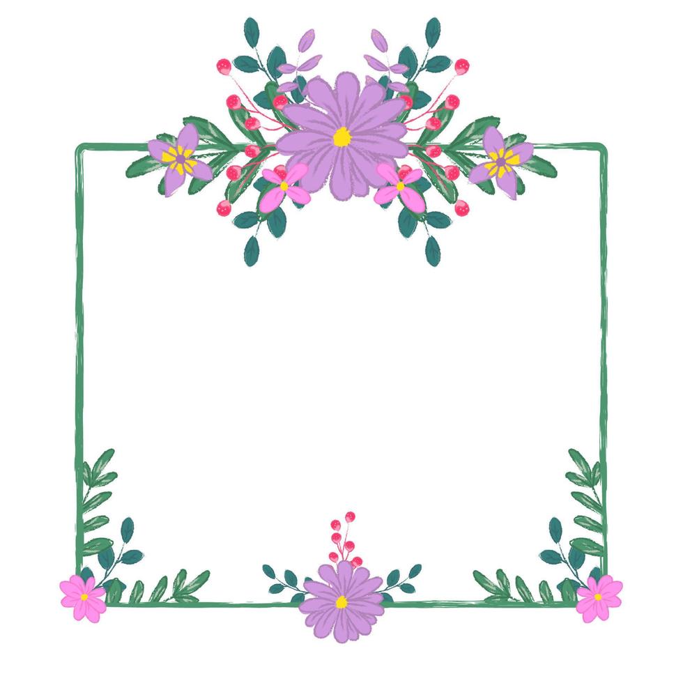 rechthoek kader Purper bloem boeket in krijt grafisch stijl vector