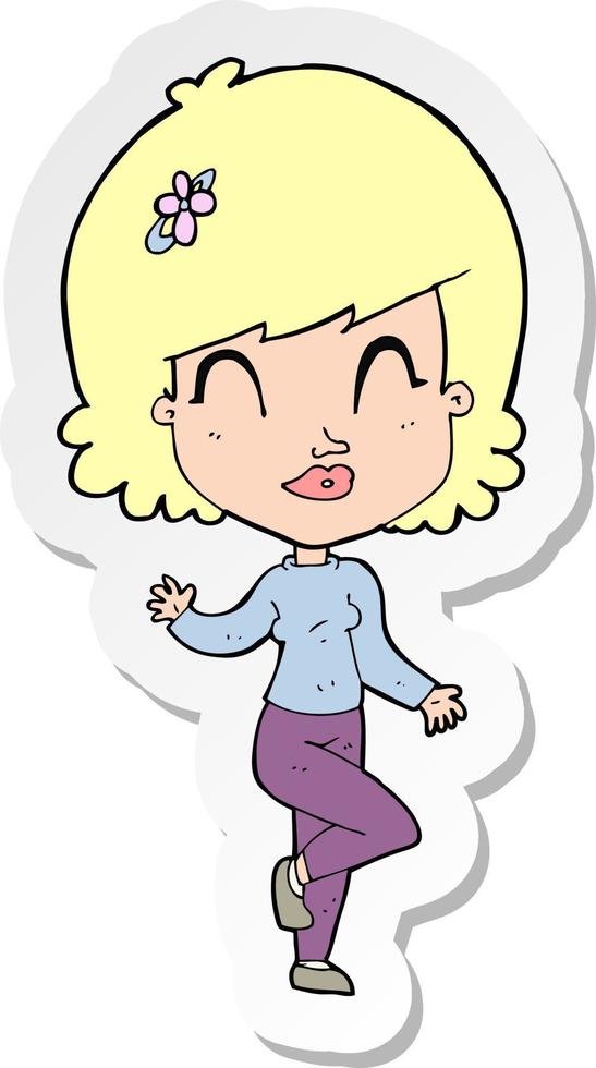 sticker van een cartoon mooie vrouw dansen vector