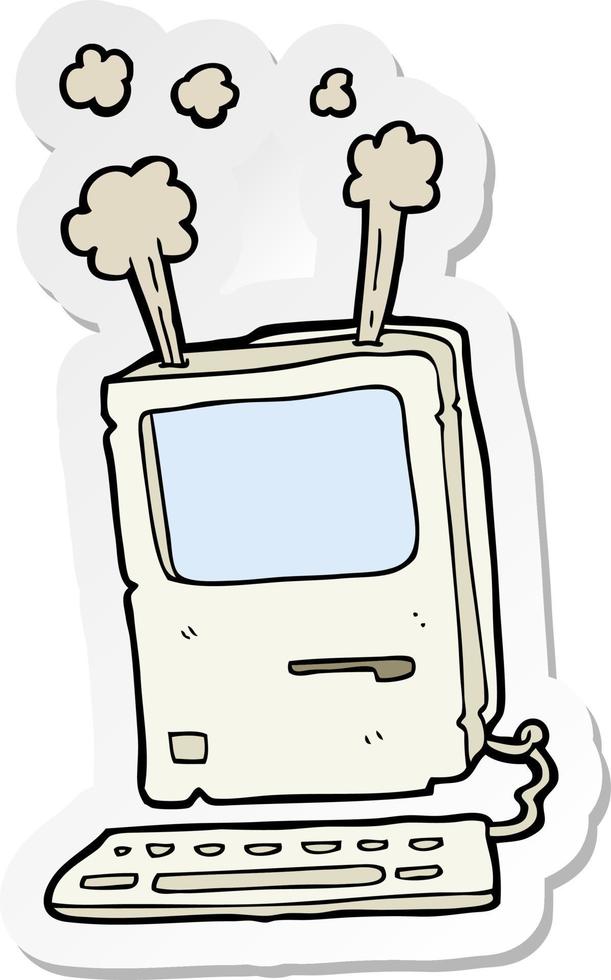 sticker van een cartoon oude computer vector