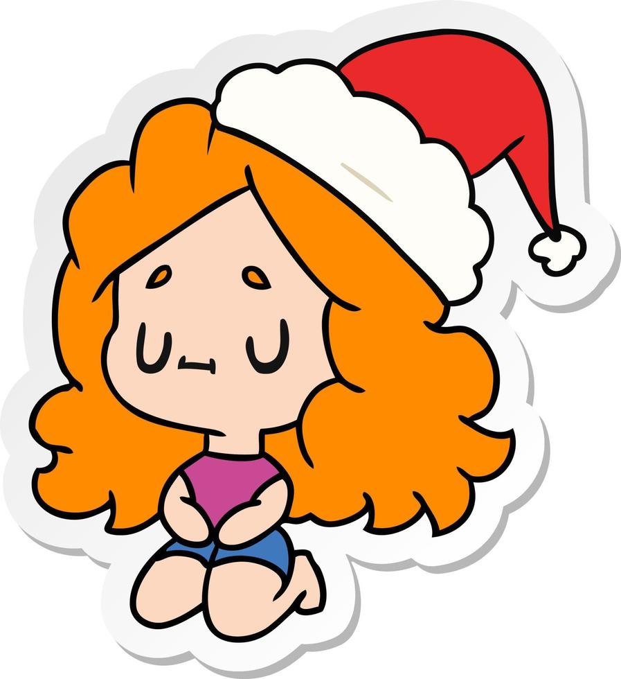 kerst sticker cartoon van kawaii meisje vector