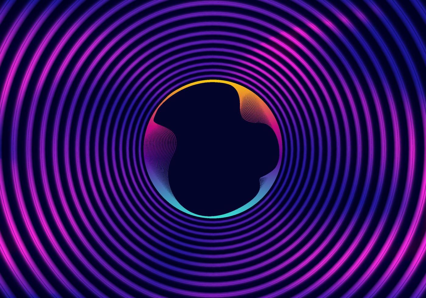 abstract cirkels gloeiend neon kleur verlichting ronde vorm patroon met golvend dynamisch lijnen technologie concept vector