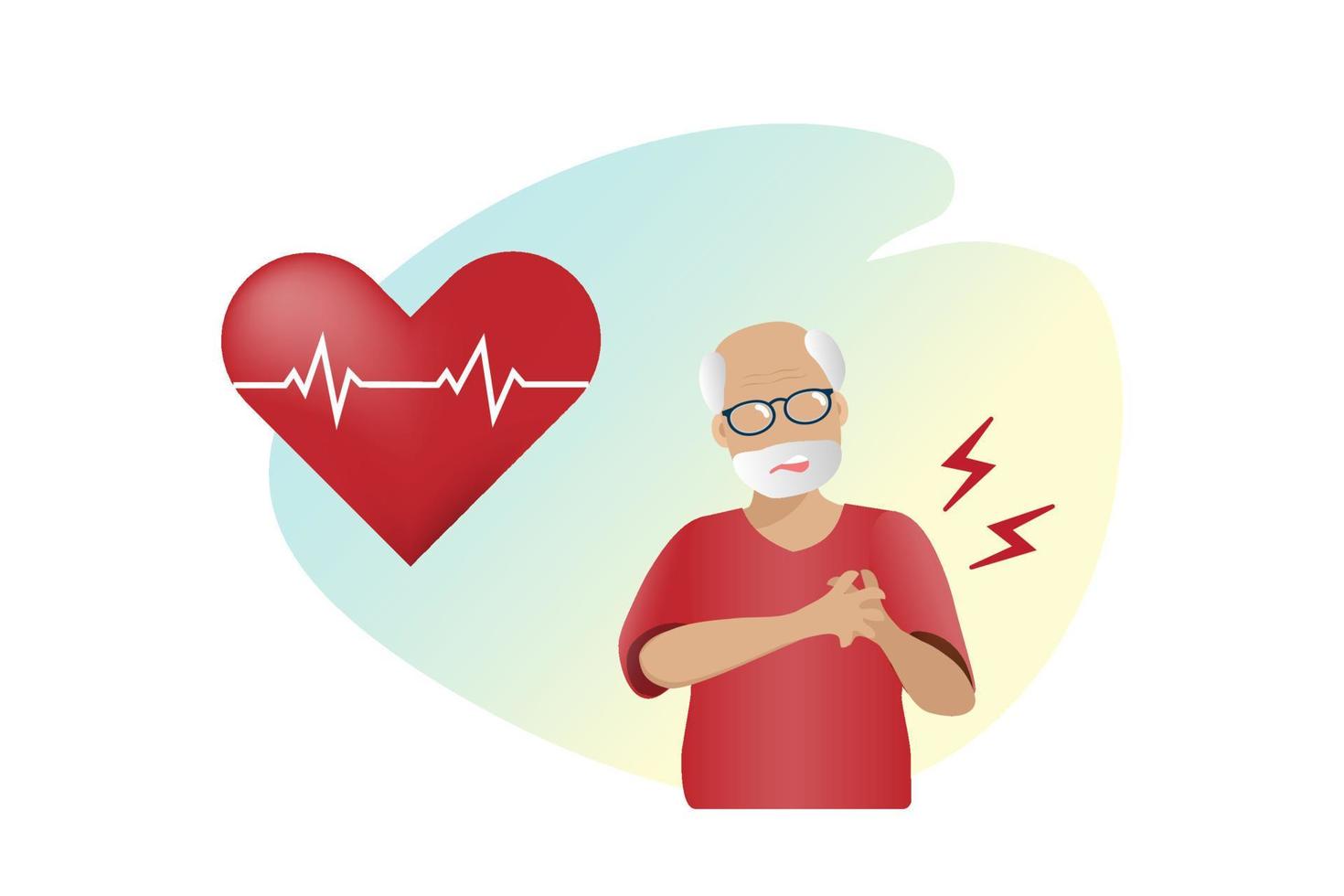 senior Mens lijden van hart aanval. medisch en Gezondheid zorg bewustzijn voor ouderen. vector