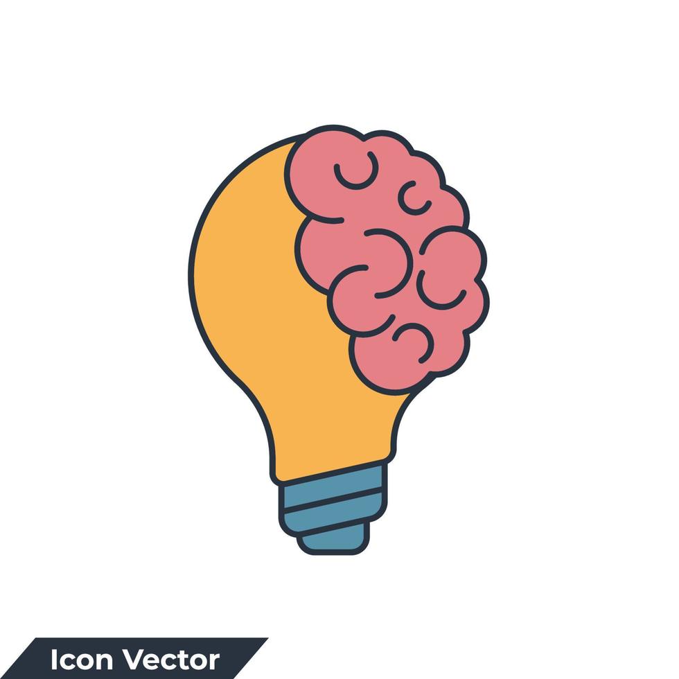 creatief idee. hersenen in gloeilamp icoon logo vector illustratie. kennis symbool sjabloon voor grafisch en web ontwerp verzameling