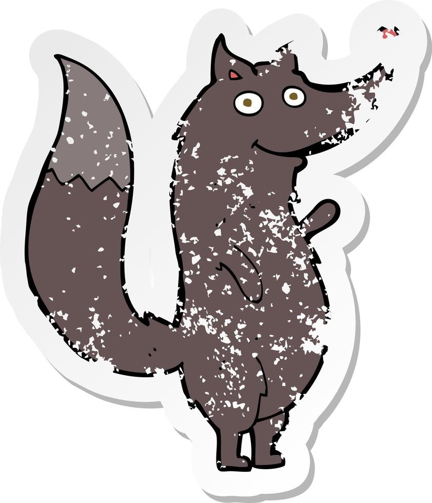 retro noodlijdende sticker van een cartoon zwaaiende wolf vector