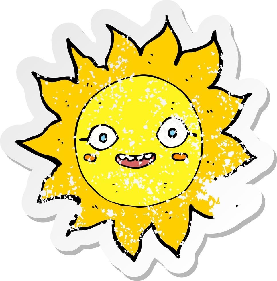 retro verontrust sticker van een tekenfilm gelukkig zon vector