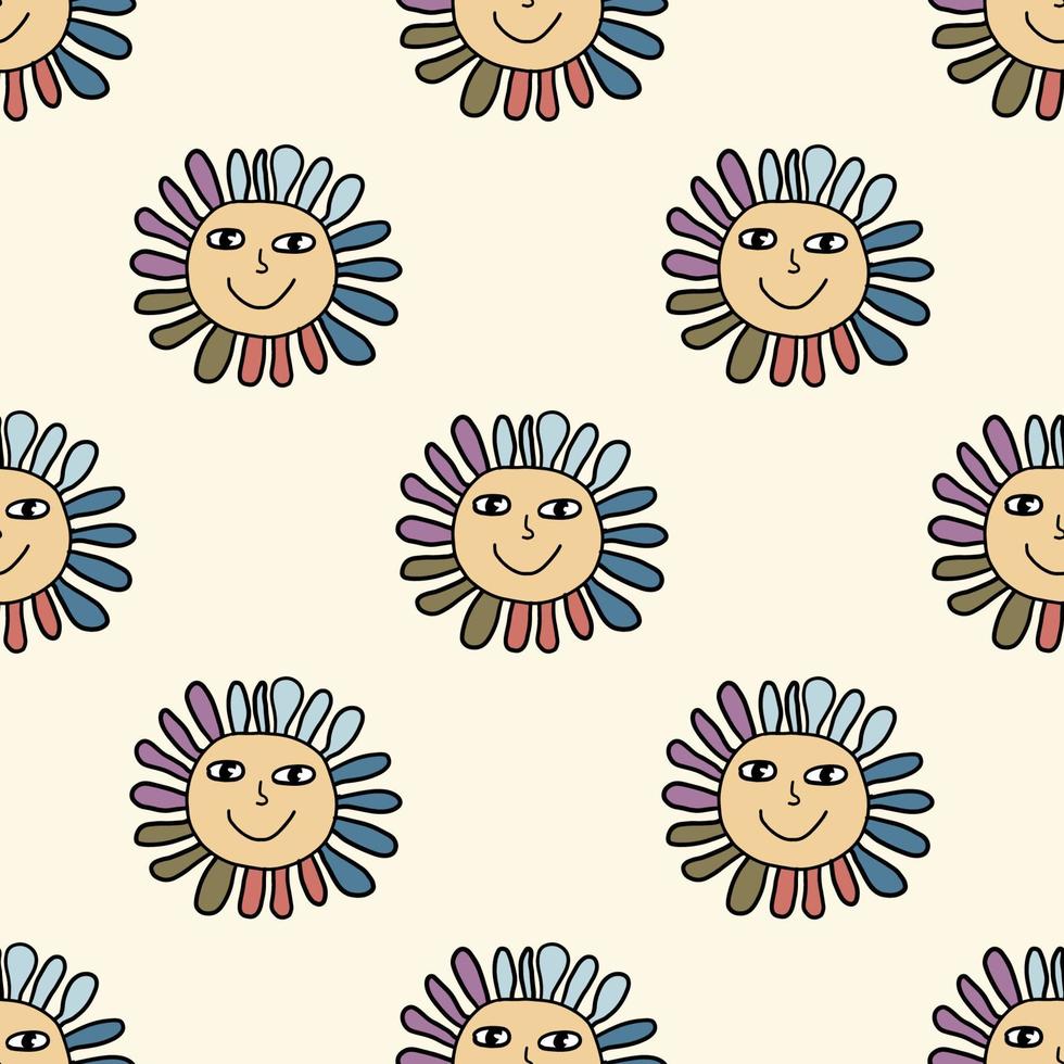 groovy glimlachen hippie bloem naadloos patroon. positief jaren 70 retro glimlachen madeliefje vector