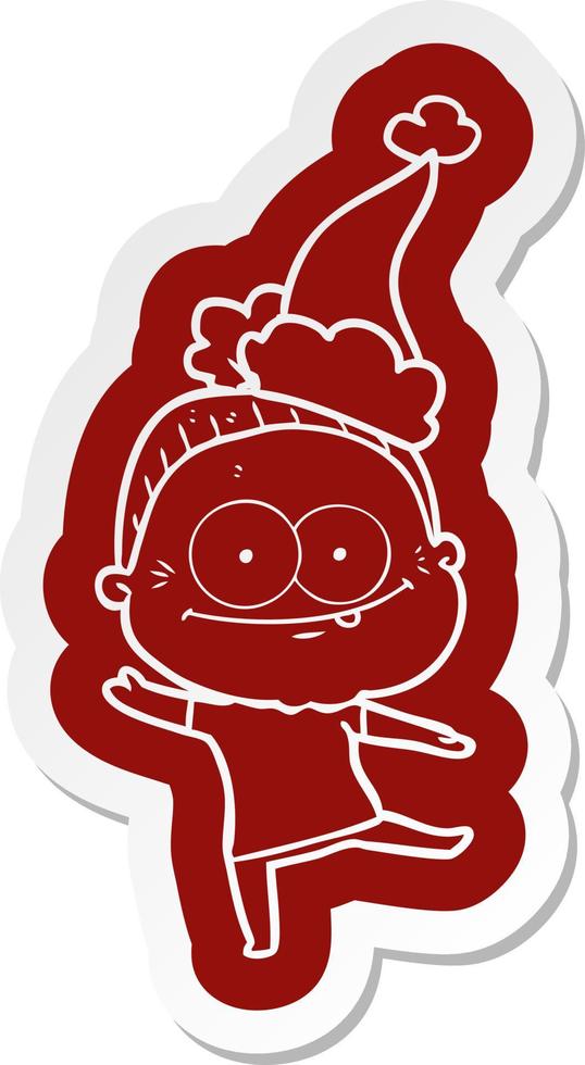 cartoonsticker van een gelukkige oude vrouw met een kerstmuts vector