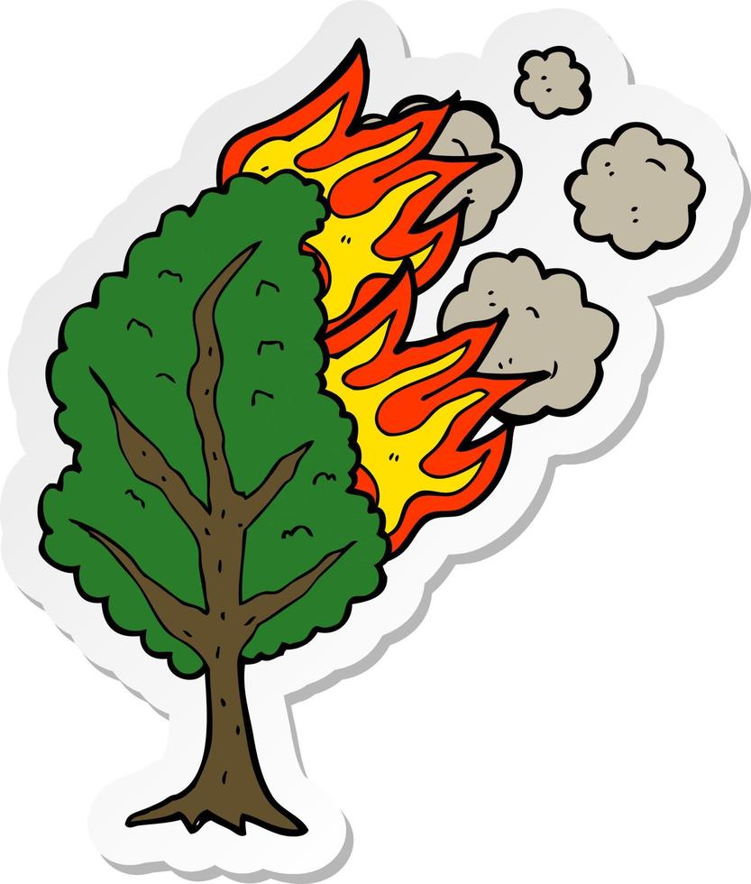 sticker van een cartoon brandende boom vector