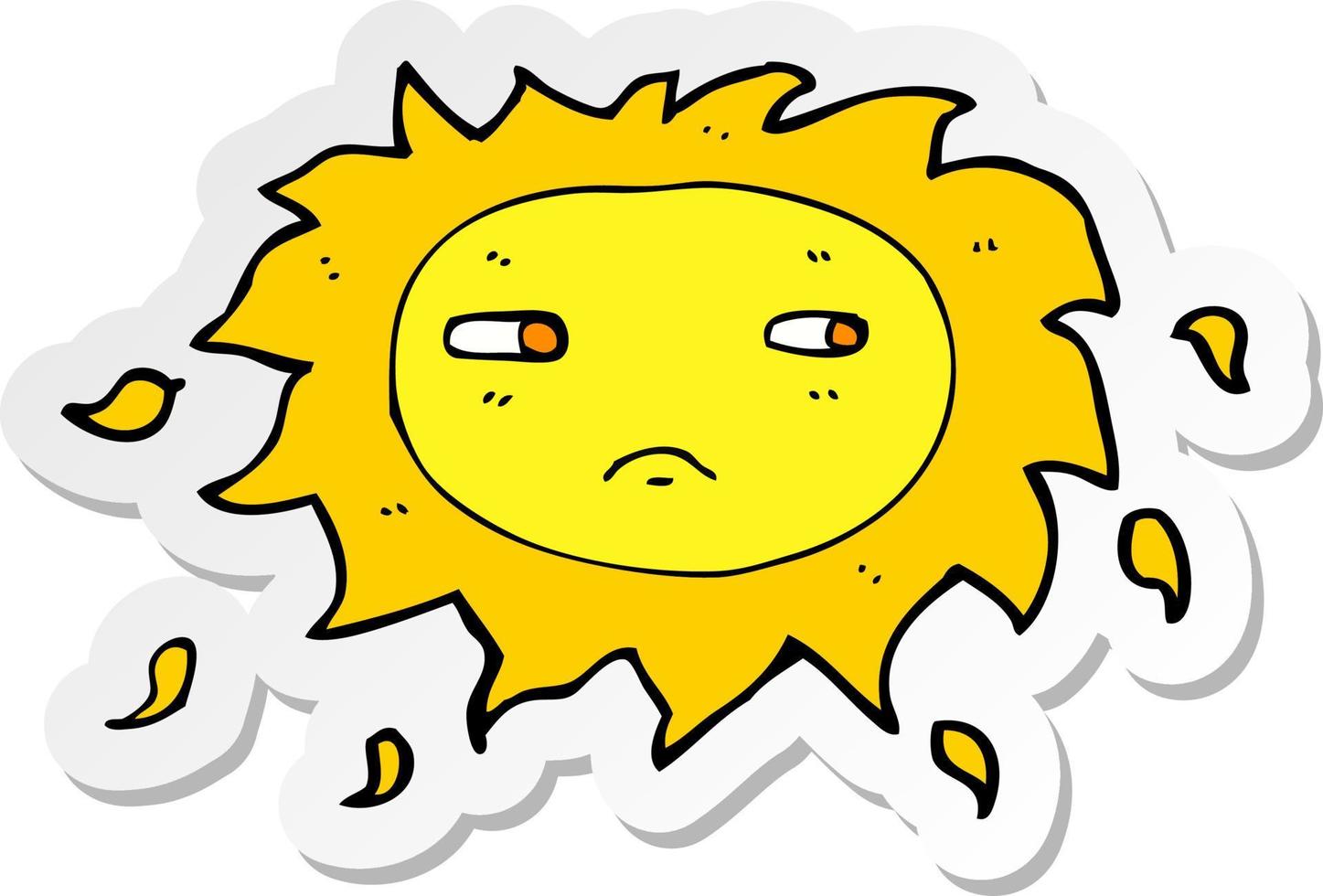 sticker van een cartoon trieste zon vector