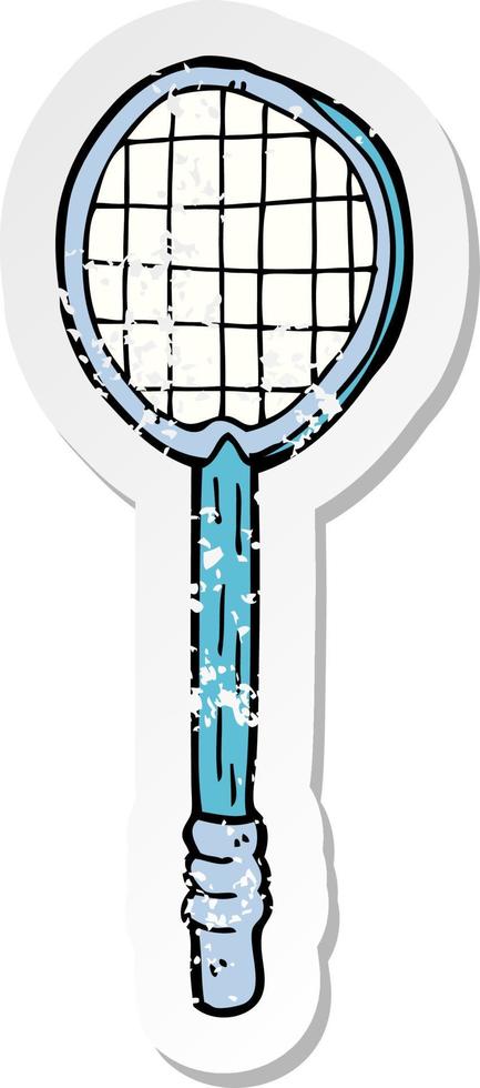 retro noodlijdende sticker van een cartoon oud tennisracket vector