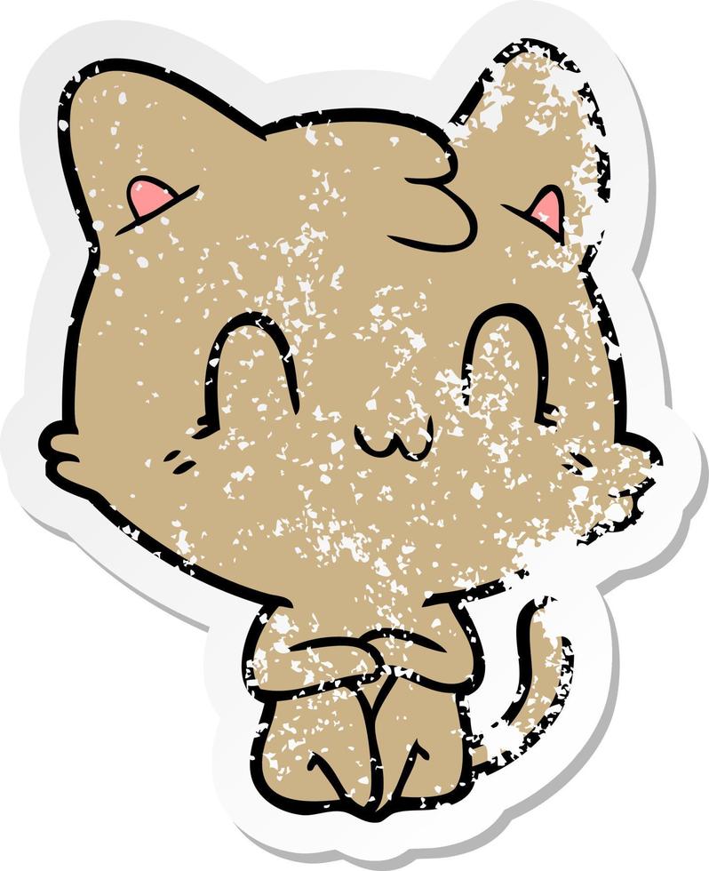 verontruste sticker van een cartoon gelukkige kat vector