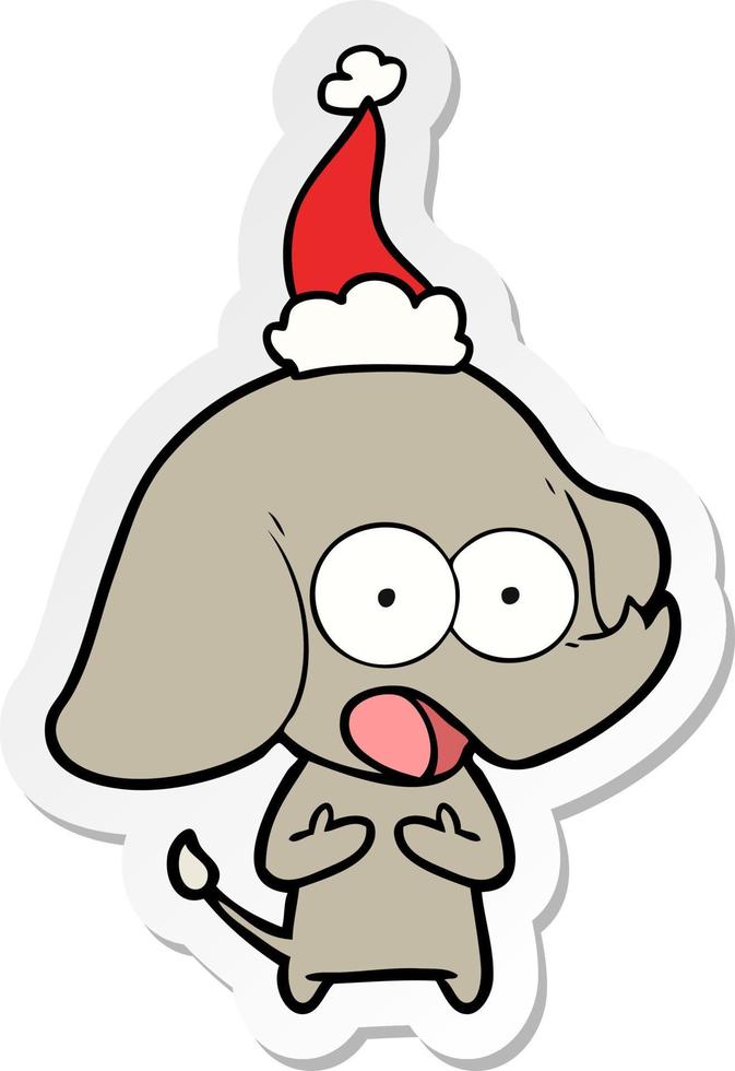 schattige sticker cartoon van een olifant met een kerstmuts vector