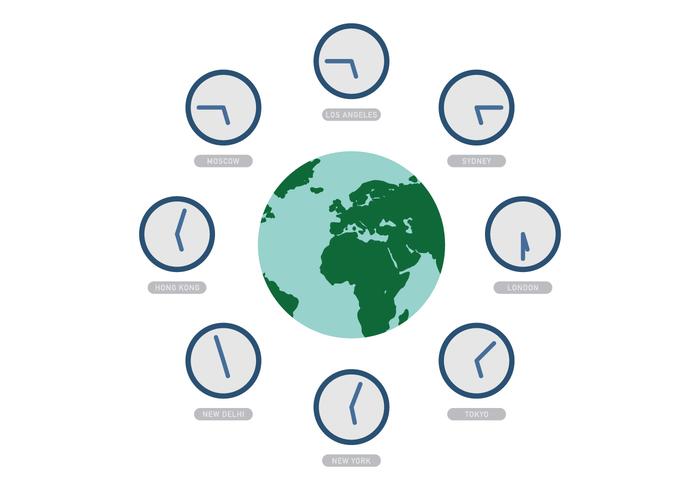 Vector Wereld Met Time Zone Clocks