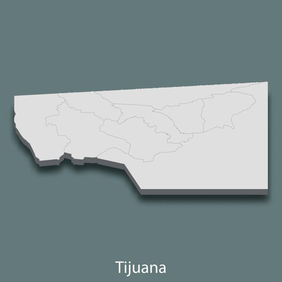 3d isometrische kaart van tijuana is een stad van Mexico vector